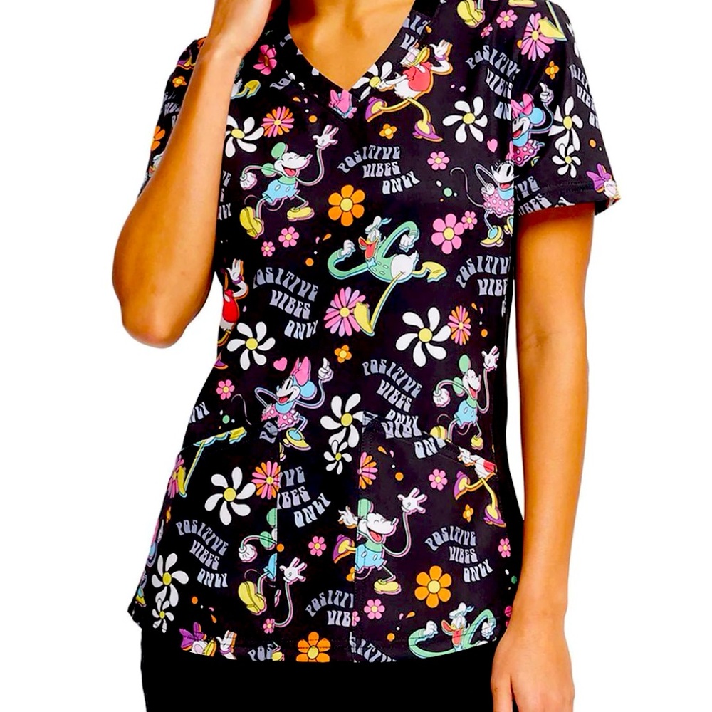 NWT Mickey Mouse Tooniforms Licensed Positive Vibes Disney V-Neck Scrub Top 2XL